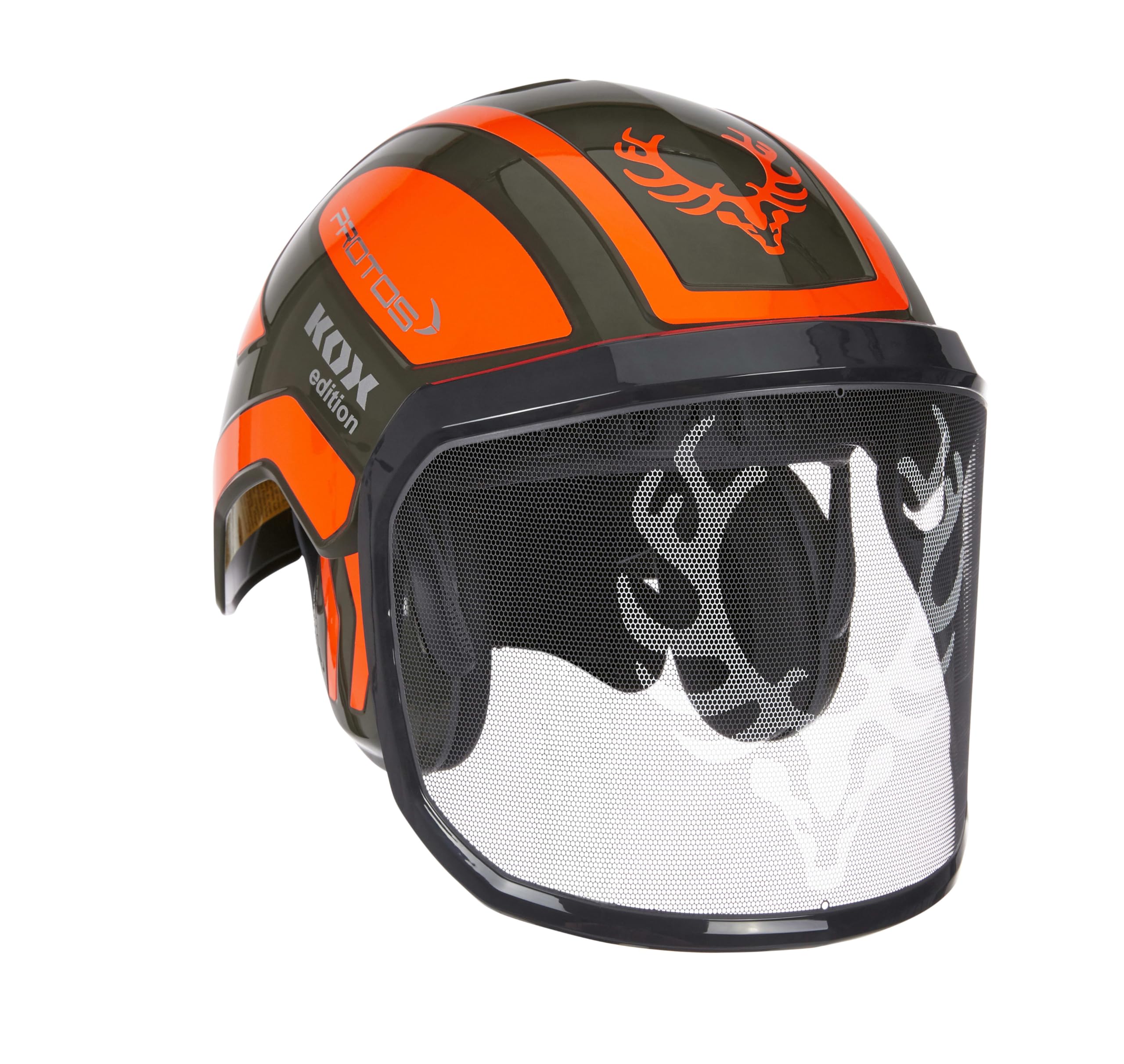 Protos Forsthelm/Schutzhelm KOX Edition mit Gehörschutz und Visier Integral Forest Olivgrün/Neonorange KOX Edition Olivgrün/Neonorange mit Ätzmetallvisier F39