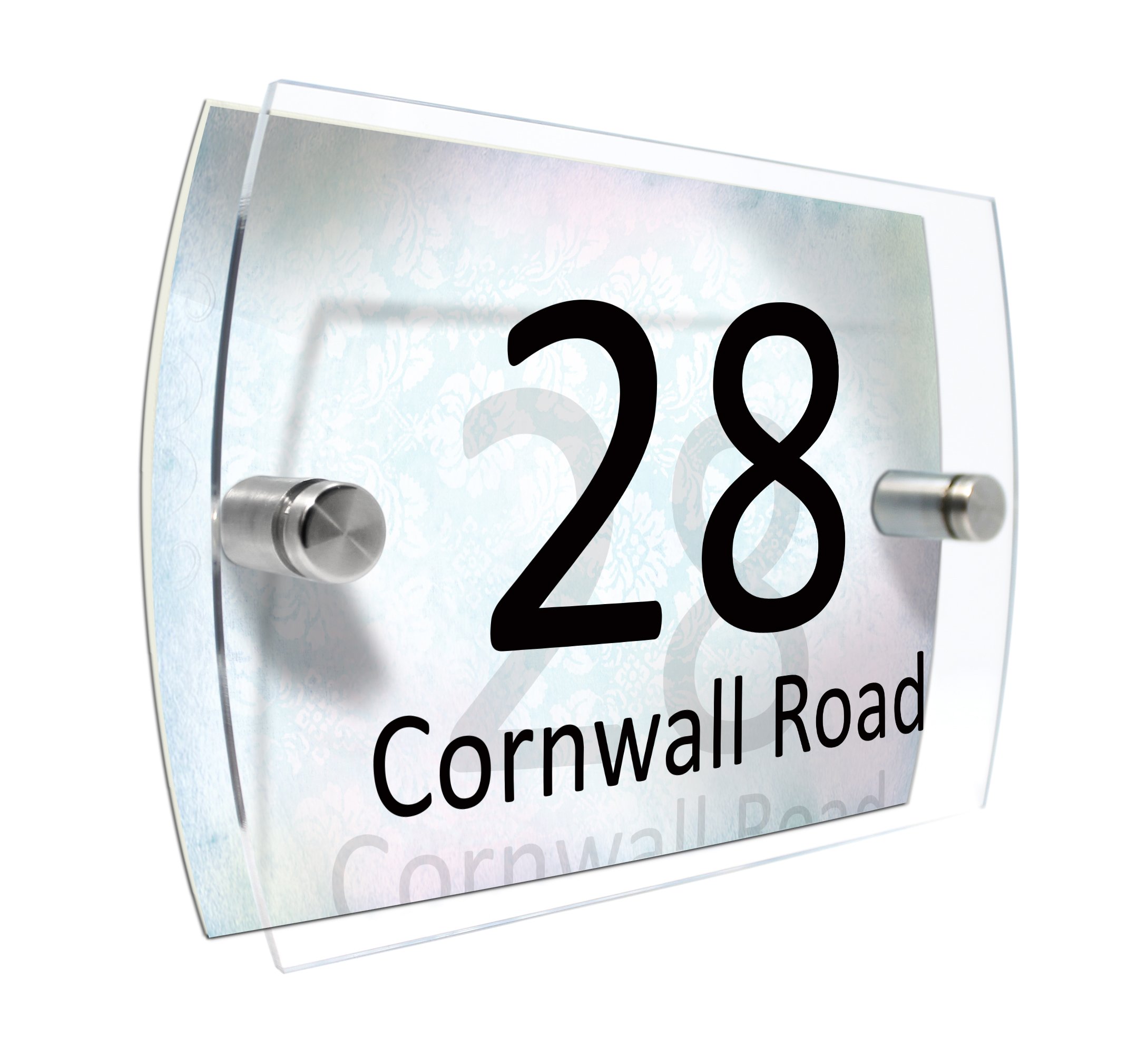 CS Printing House Number Sign Plaque Garden Glass Effect Acrylic Sign Door Plate Marble Wall Display 2 Part Branded Acrylic (Retro light blue)