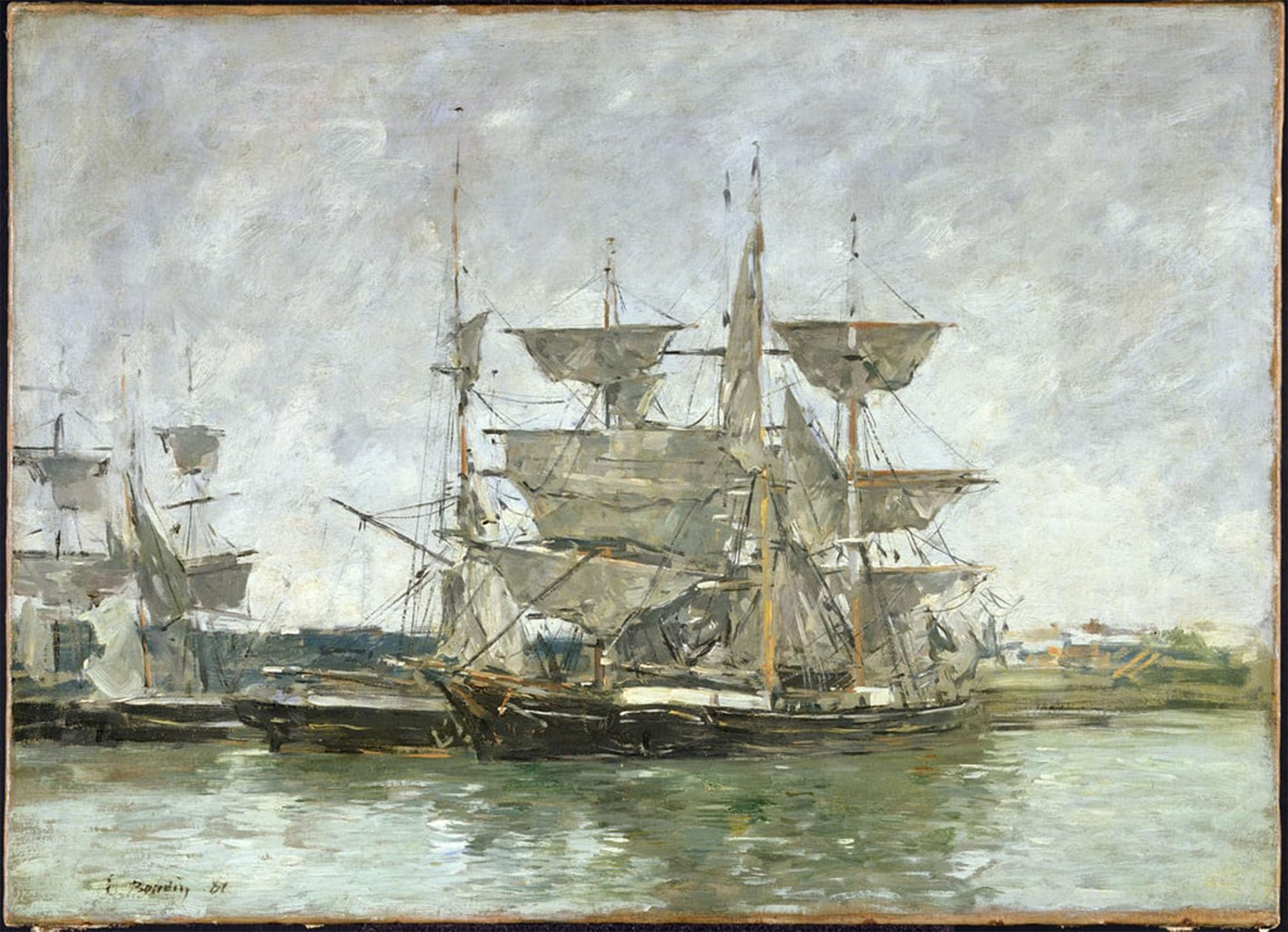 ARTXLXXBN Famous Art Print Poster Vintage Wall Art Boats in the Port Deauville by Eugene Louis Boudin Canvas Art Poster for Home Decor 60x90cm
