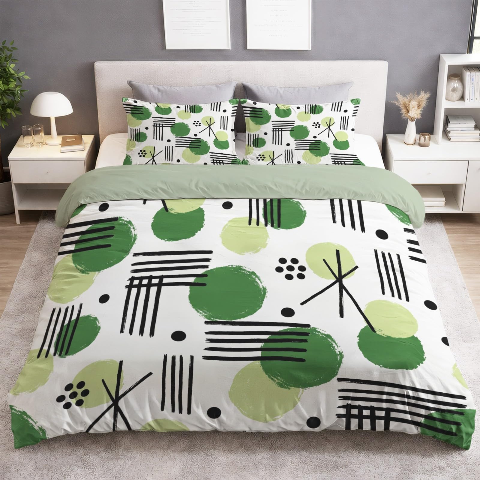 Biancheria da letto 200 x 200 cm, motivo geometrico nordico moderno, in microfibra, non necessita di stiratura e antipiega, copripiumino con chiusura lampo + federa