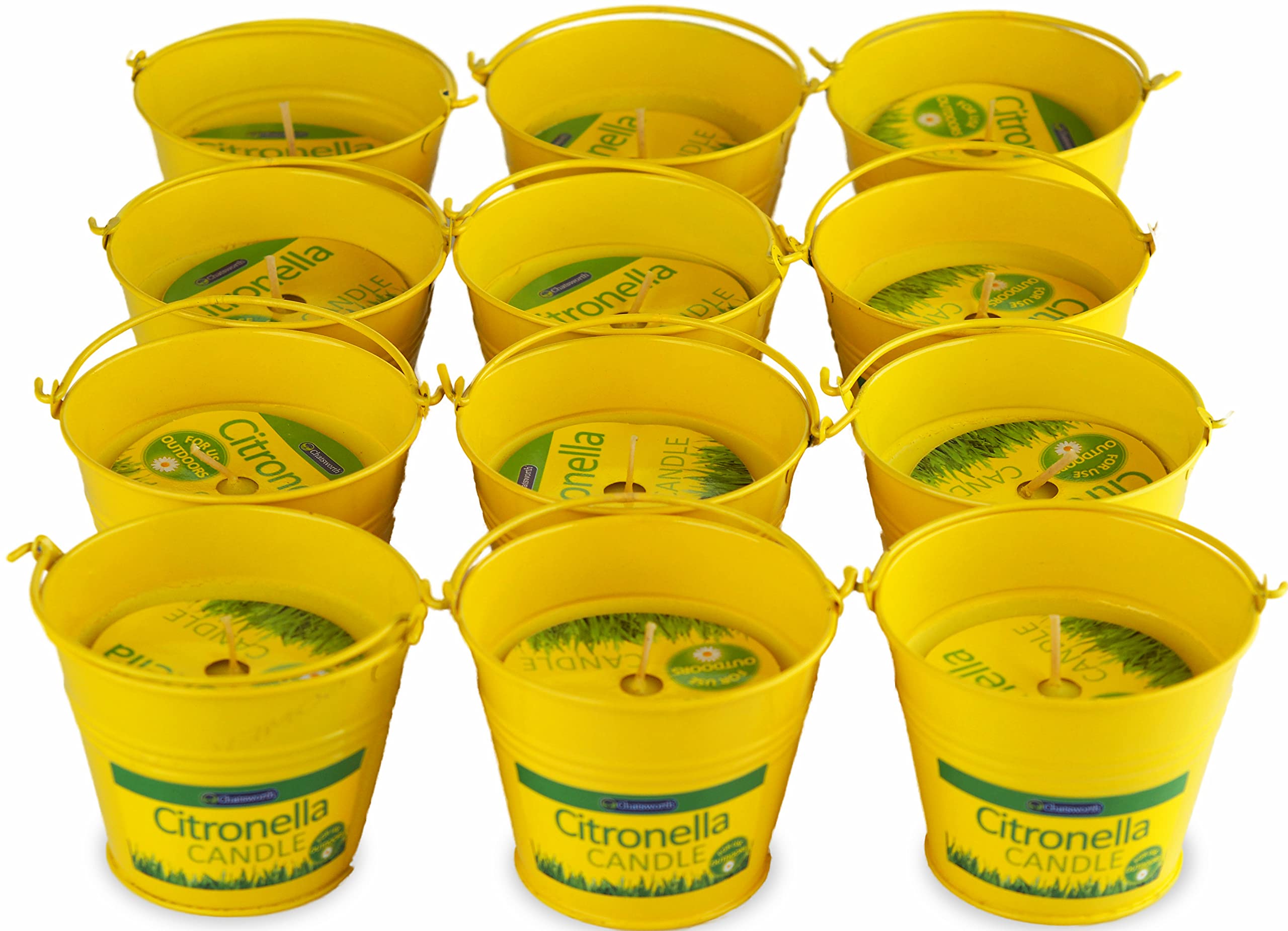 Chatsworth Yellow Set Of 12 Outdoor Garden Citronella Candles In Tin Buckets