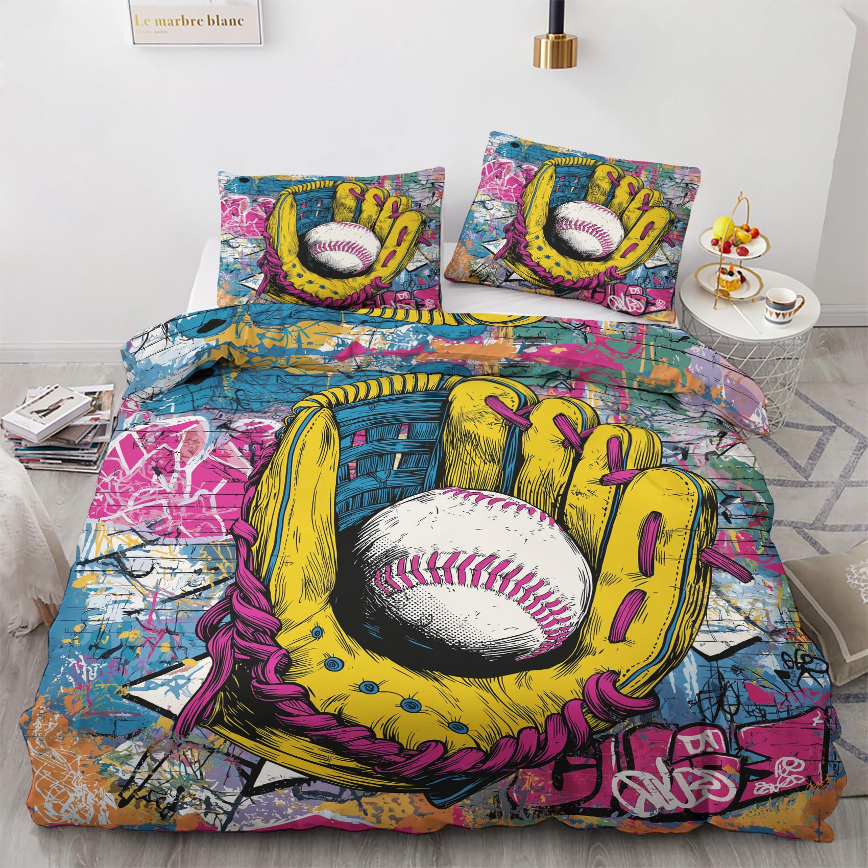 Mistela Bettwäsche Baseball 200x200 3 teilig mit Kissenbezug 80x80