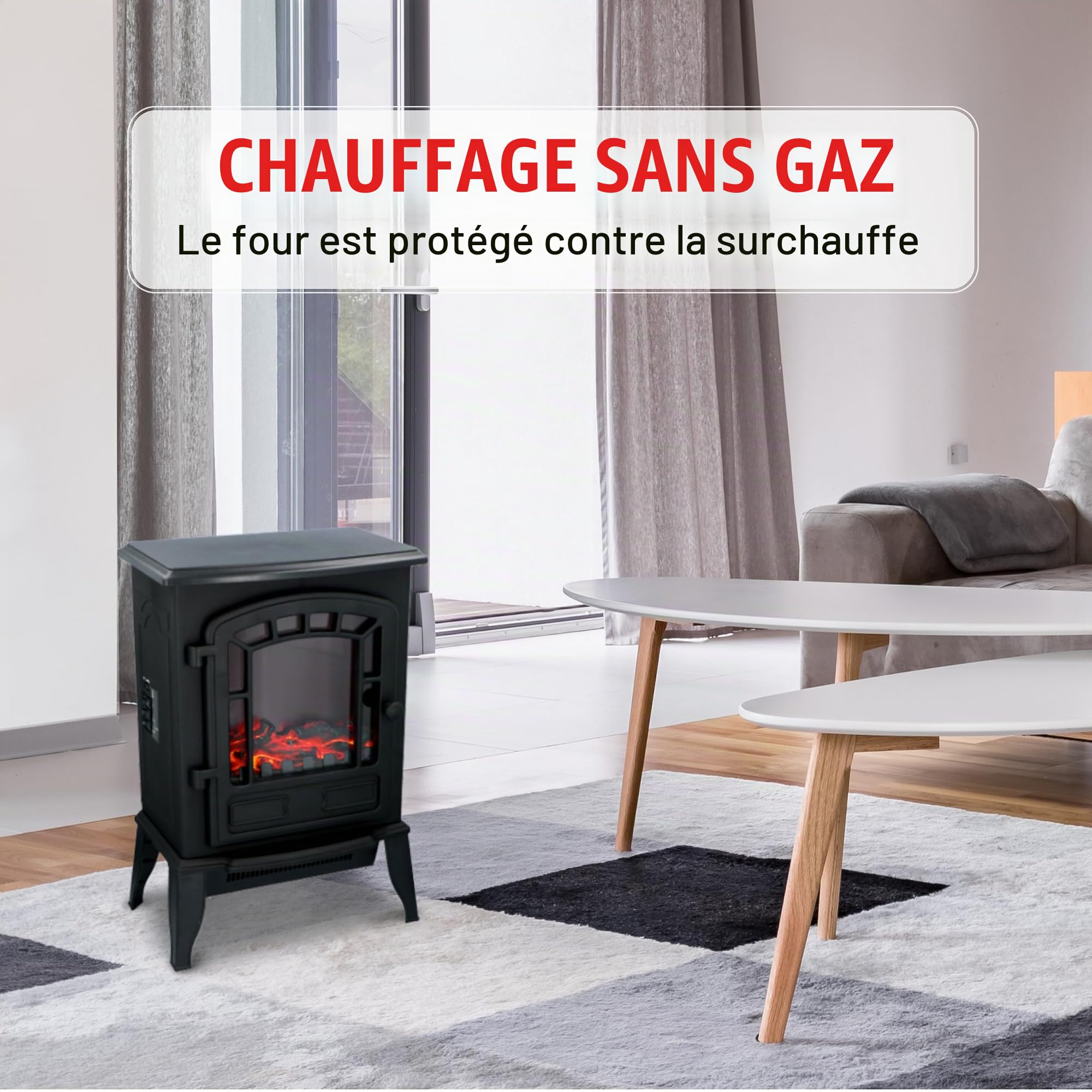 Cheminée Électrique Torino – Radiateur Électrique 2000W Chauffage d’Appoint avec Effet Flamme LED – Poêle Chauffant Décoratif sur Pieds avec Protection Surchauffe – Noir