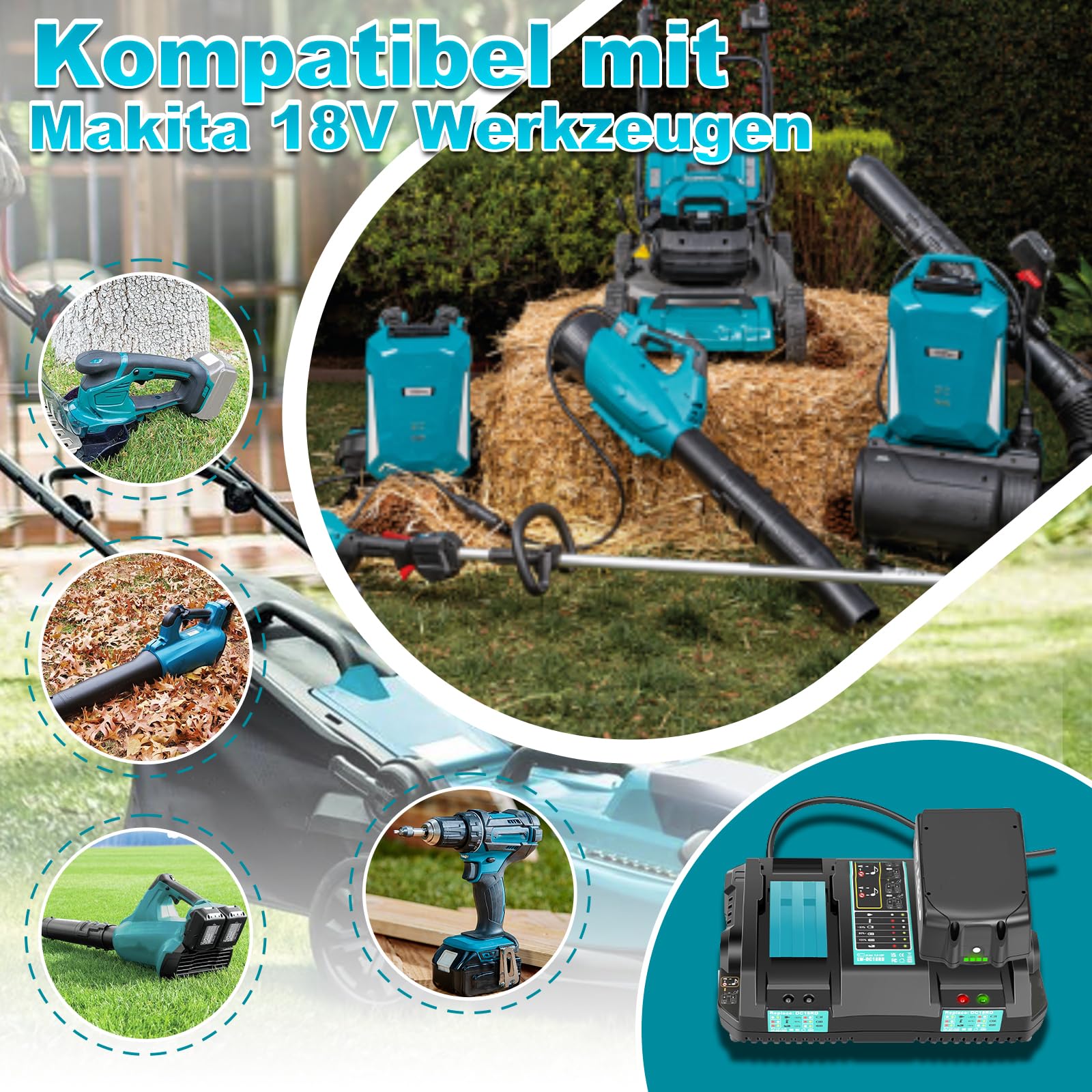 4 Stück 18V 8.0Ah Ersatzakku für Makita Akku+Doppelladegerät für Makita Akku 18V Kompatibel mit BL1860B BL1860 BL1850B BL1850 BL1845 BL1840 BL1835 BL1830 BL1815 194205-3 LXT-400 (5S)