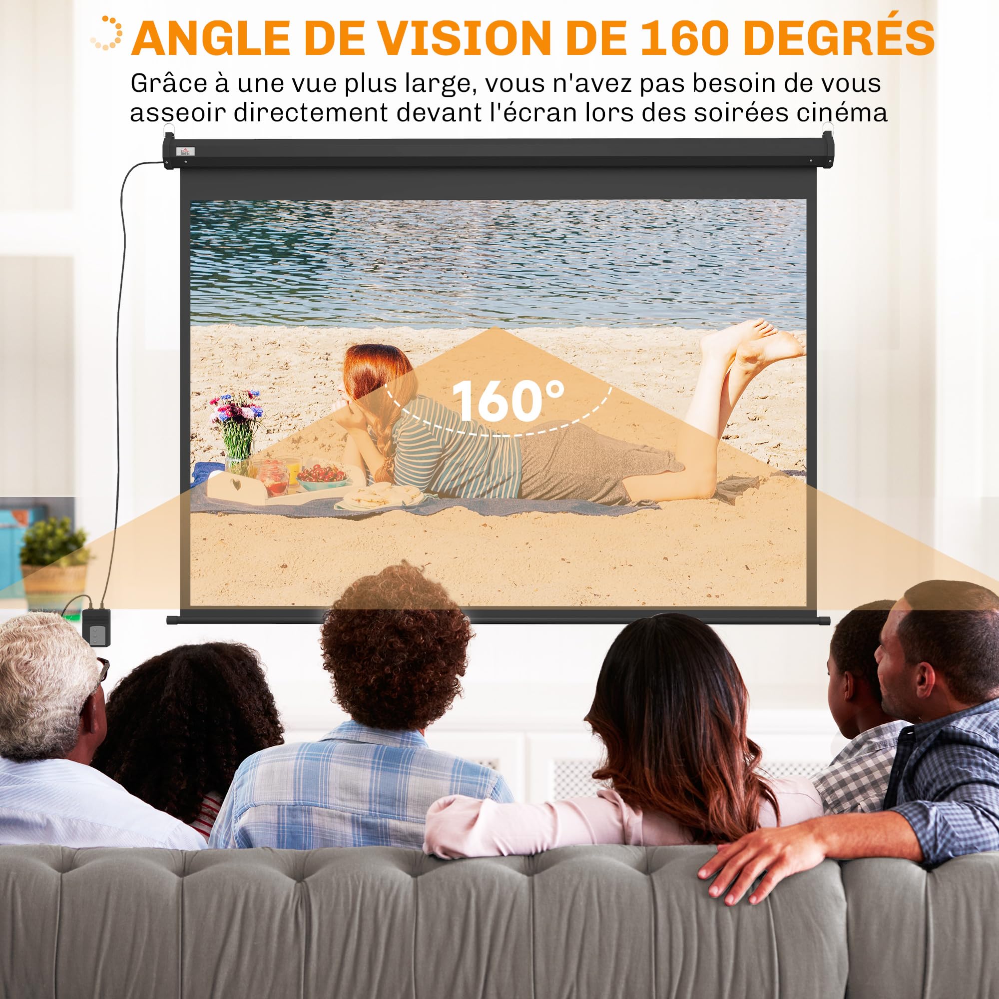 HOMCOM Pantalla Proyector 84" 171x130cm 4:3 HD 4K Control Remoto Negro | Pantalla proyector motorizada eléctrica con mando, para cine en casa o presentaciones