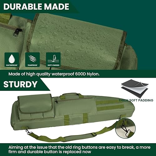 Miniatura 6 de HUNTSEN Funda suave para rifle de doble escopeta de 38, 42, 44, 46, 52 pulgadas, bolsa larga para pistola con mango acolchado, cremallera ajustable