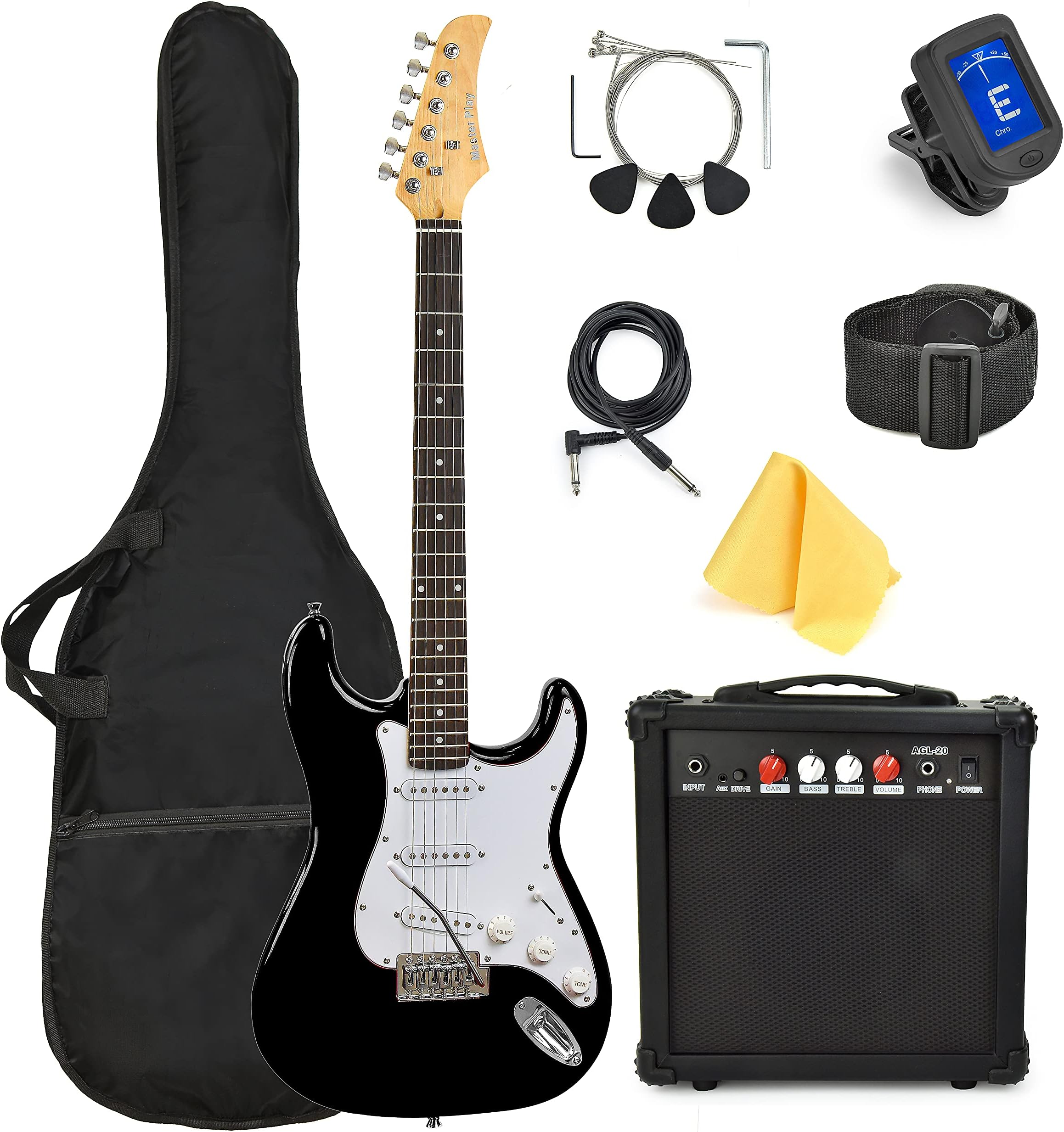 Master Play 39 Inch Electric Guitar,For Kids/beginner With Complete Starter Kit, 20 Watt Amp, 6 Extra String, Picks, Gig Bag, Shoulder Strap, Digital tuner, Cable, Wash Cloth