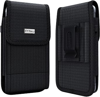 PiTau Holster for iPhone Se, 8, 7, 6s, 6 Rugged Nylon Cell Phone Belt Holder for Men, Case with Belt Clip, Carrying Pouch Fits Cover, Black