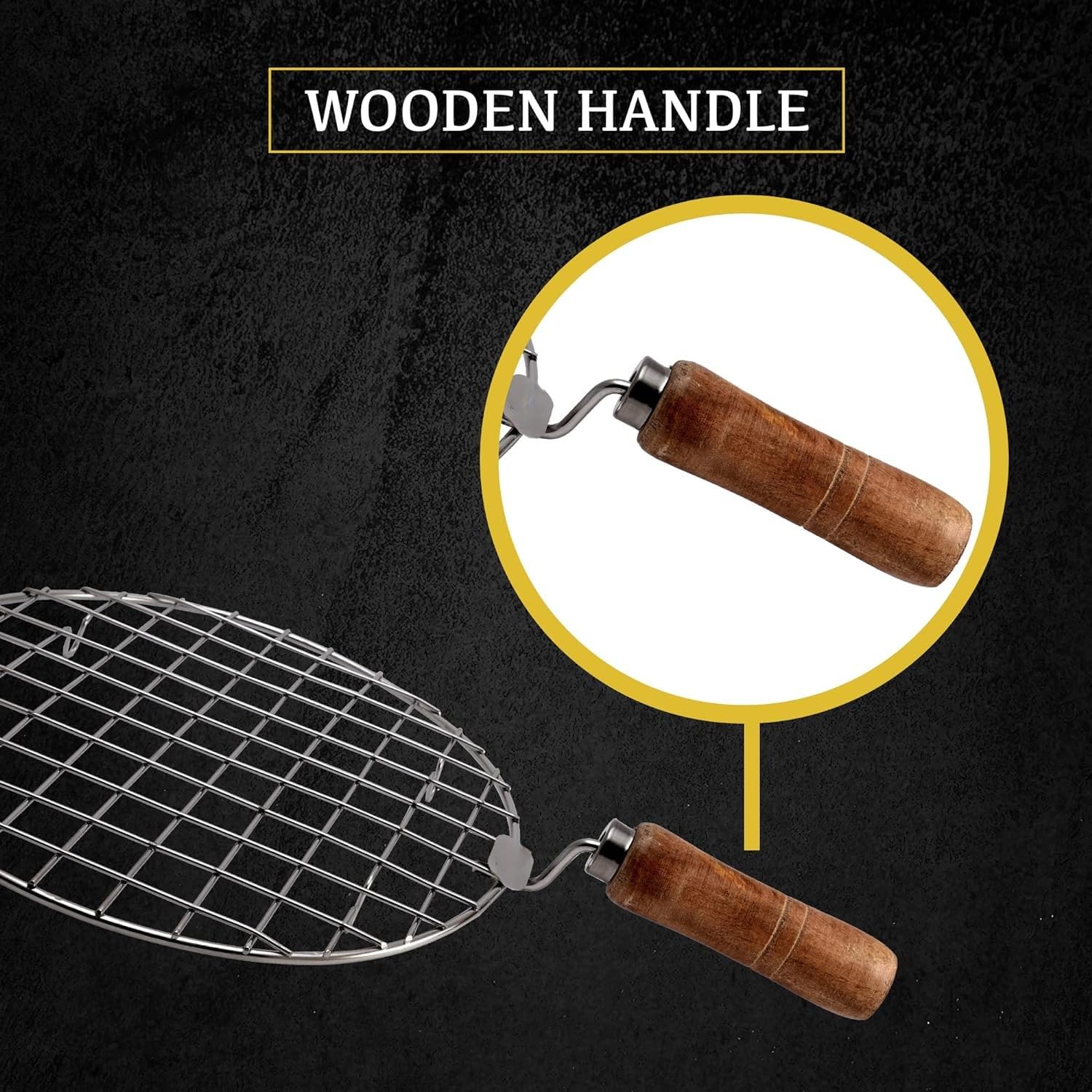 CozyCrest Round Roaster Papad Jali Roast, Paneer Grill, Roti Maker, Barbeque Jali Roaster Chapati Toast Grill Wooden Handle Vegetable tandoor net, 3