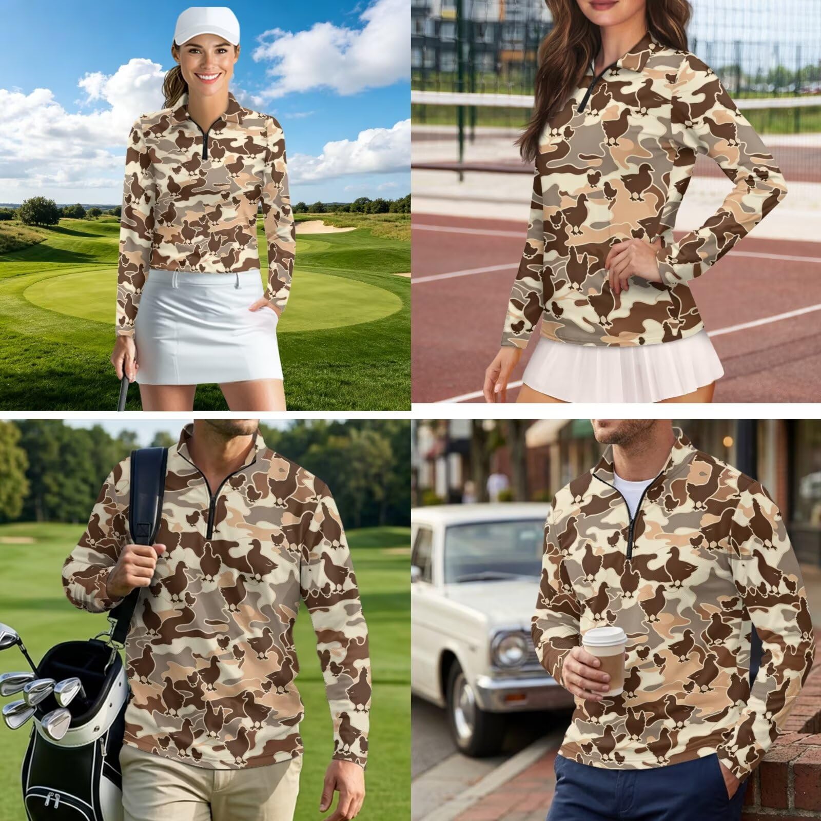 chaqlin Camisas de golf a juego para parejas, con cremallera, para mujer, camisa polo de manga larga para hombre, camisa de golf para hombre