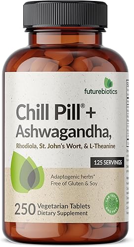 Futurebiotics Chill Pill + Ashwagandha, Rhodiola, hierba de San Juan y L-teanina de 2000 mg por porción, sin OMG, 250 tabletas vegetarianas