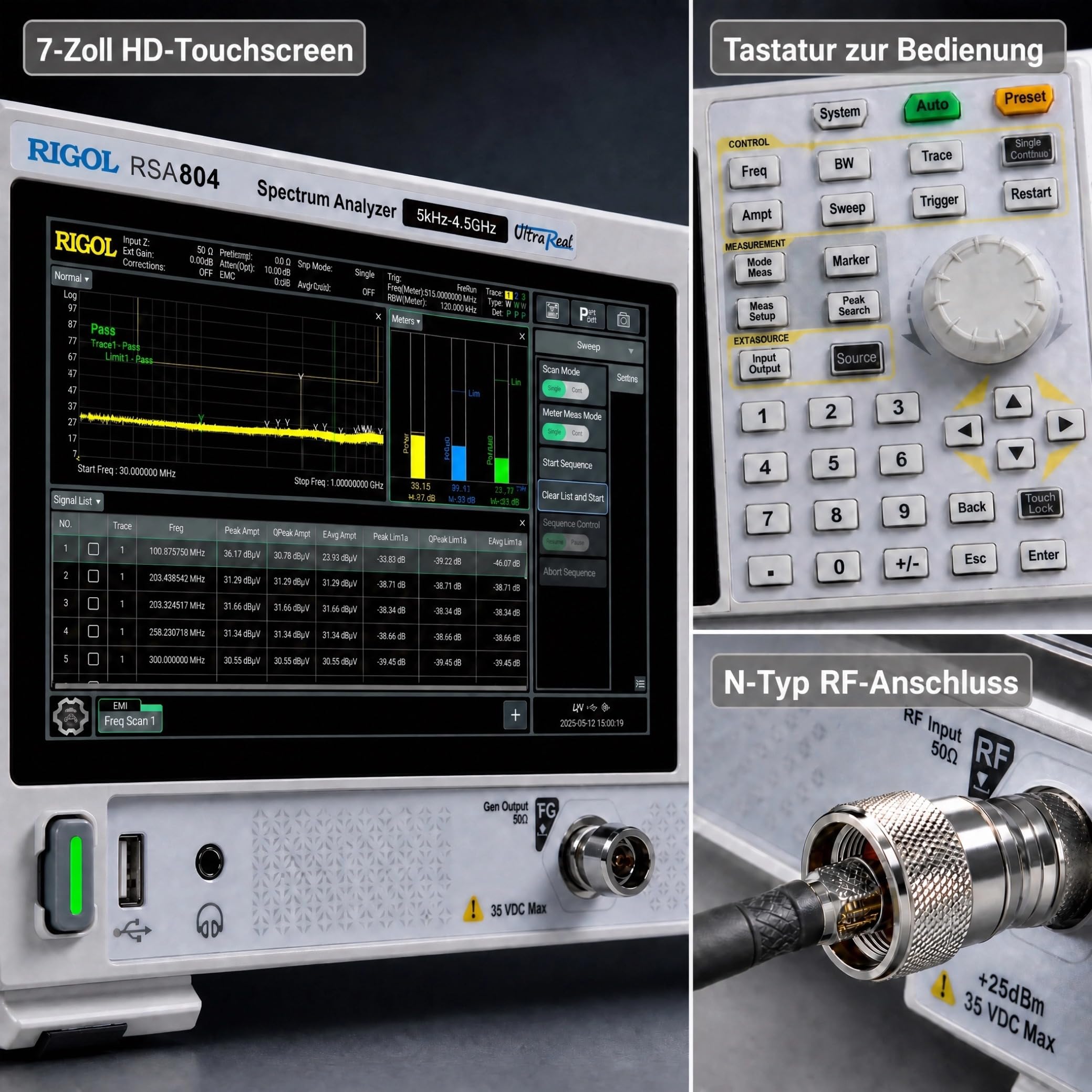RIGOL RSA804 Echtzeit-Spektrumanalysator, 4,5GHz EMV-Signalanalysator