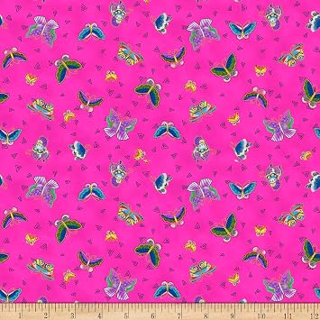 Clothworks Feline Frolic Toss Fuchsia Metallic, Quilting Fabric by the Yard