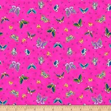 Clothworks Feline Frolic Toss Fuchsia Metallic, Quilting Fabric by the Yard
