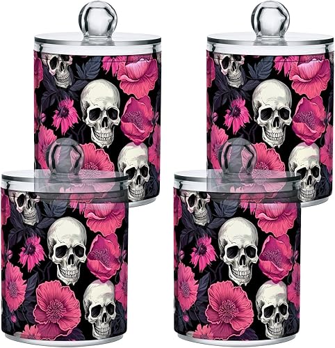 Miniatura 8 de CHIFIGNO Juego de 2 tarros de plástico transparente de flores hippie retro naranjas, recipientes de baño para boticario de plástico transparente