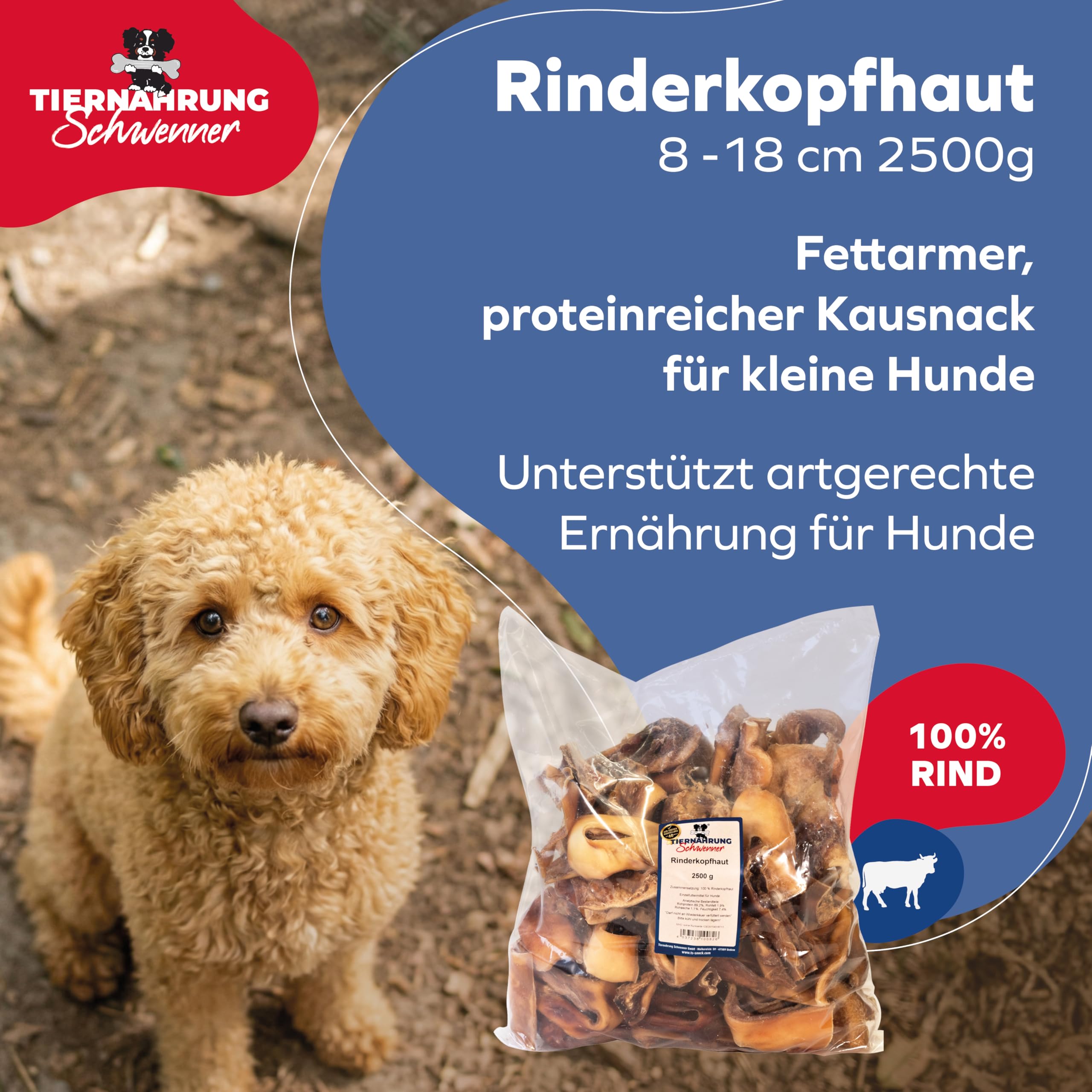 Piel de vacuno corta seca para perros – Pack de almacenamiento – aperitivos para perros – Cuidado dental para perros – 2500 g 8-18 cm