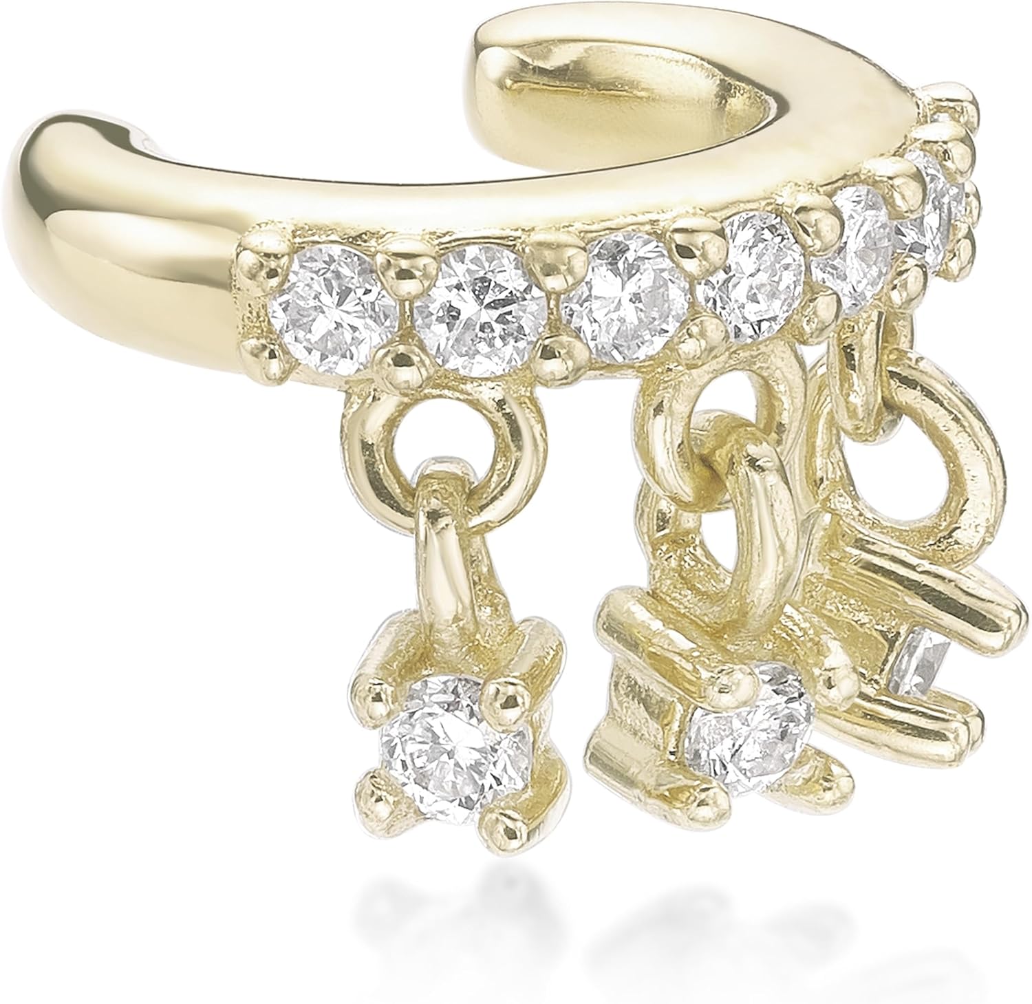 Lavari Jewelers 1/10 Carat Lab Grown Diamond Dangle Ear Cuff for Women - 18k Yellow Gold Plated 925 Sterling Silver Diamond Ear Wrap for Her - Hypoallergenic Jewelry - Elegant Simplicity