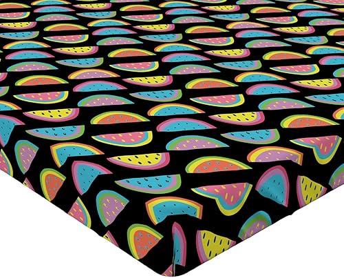 Miniatura 3 de Ambesonne Sábana bajera ajustable loca, patrón abstracto de sandía con ilustración de estilo psicodélico de frutas exóticas, funda de cama con