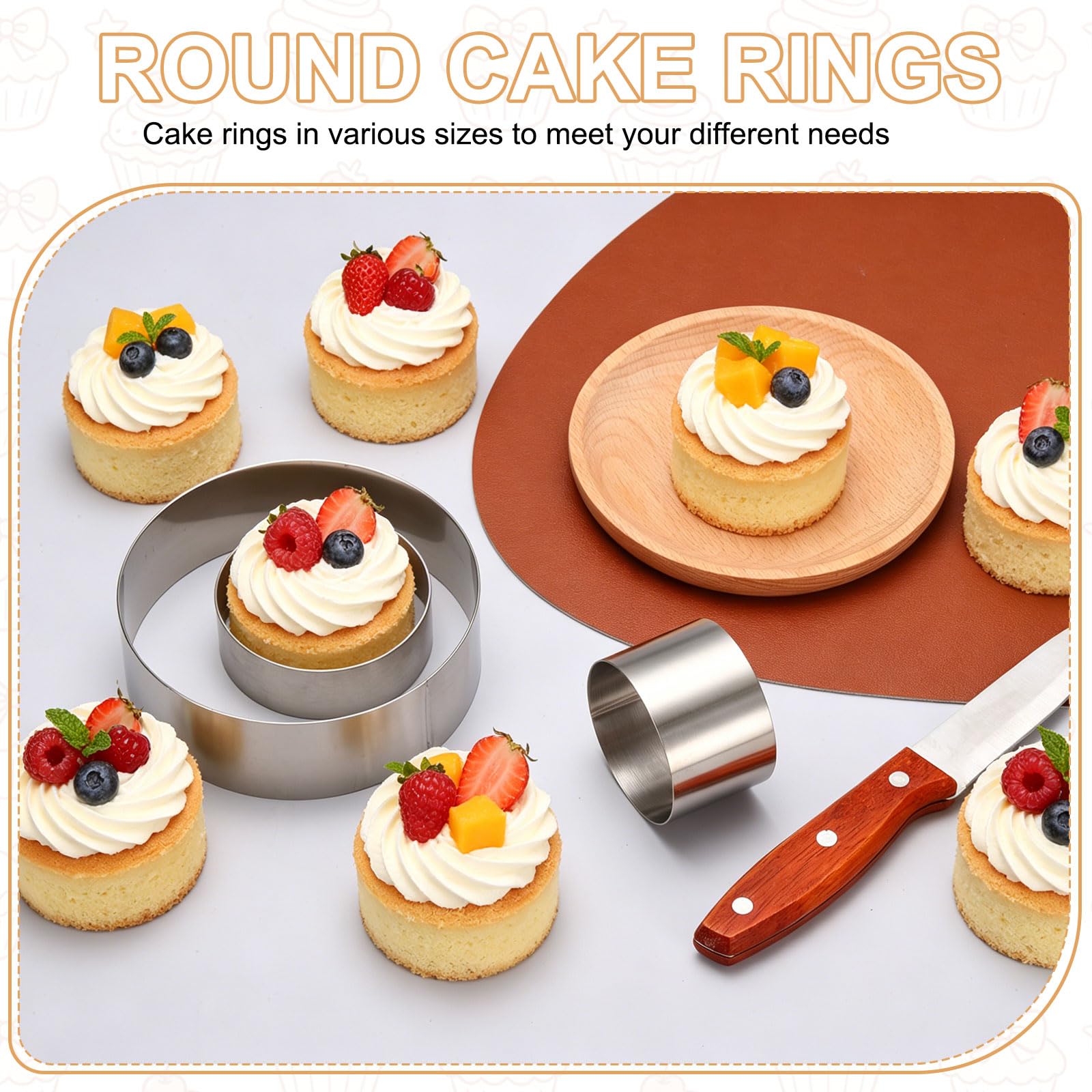 sourcing map Anello rotondo per torte, 25,4 cm x 8 cm, in acciaio inox, senza cuciture, per dessert, mousse, torte, palline di riso, sushi, pancake, mousse, pasticceria