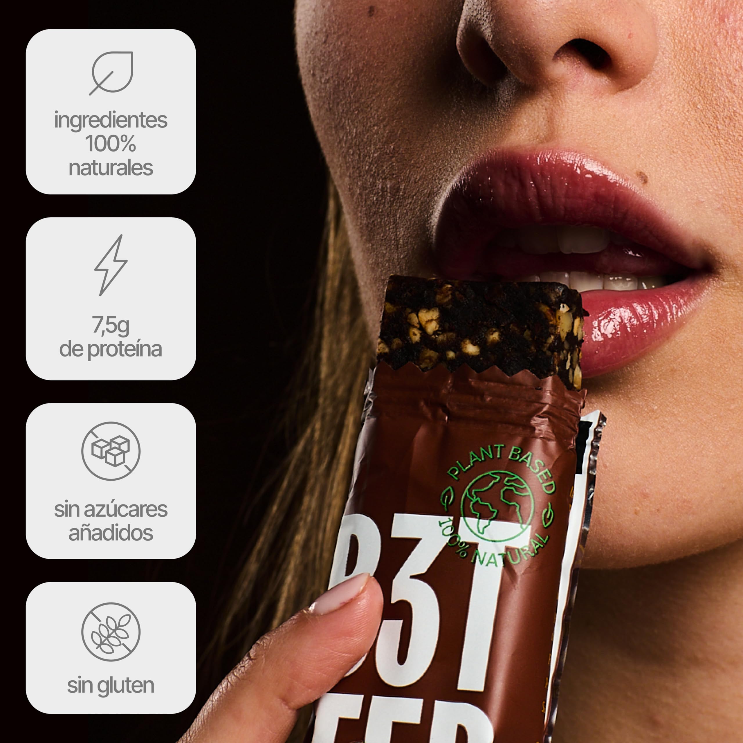 Barritas Proteina B3TTER Cacao - Barritas Energéticas con Ingredientes 100% Naturales - Sin Azúcar Añadido - Pack 15 Unidades - Alto Contenido en Fibra y Proteinas - Sin Gluten