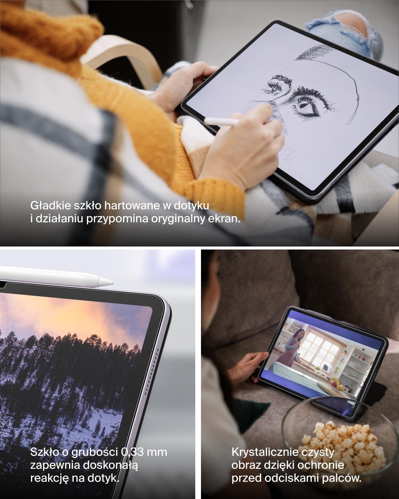 Belkin ScreenForce TemperedGlass szkło ochronne do iPada Air 13 cali, szkło hartowane o twardości 9H, grubość 0,33 mm, ochrona przed zarysowaniami i łatwe nakładanie, zgodne z etui i Apple Pencil