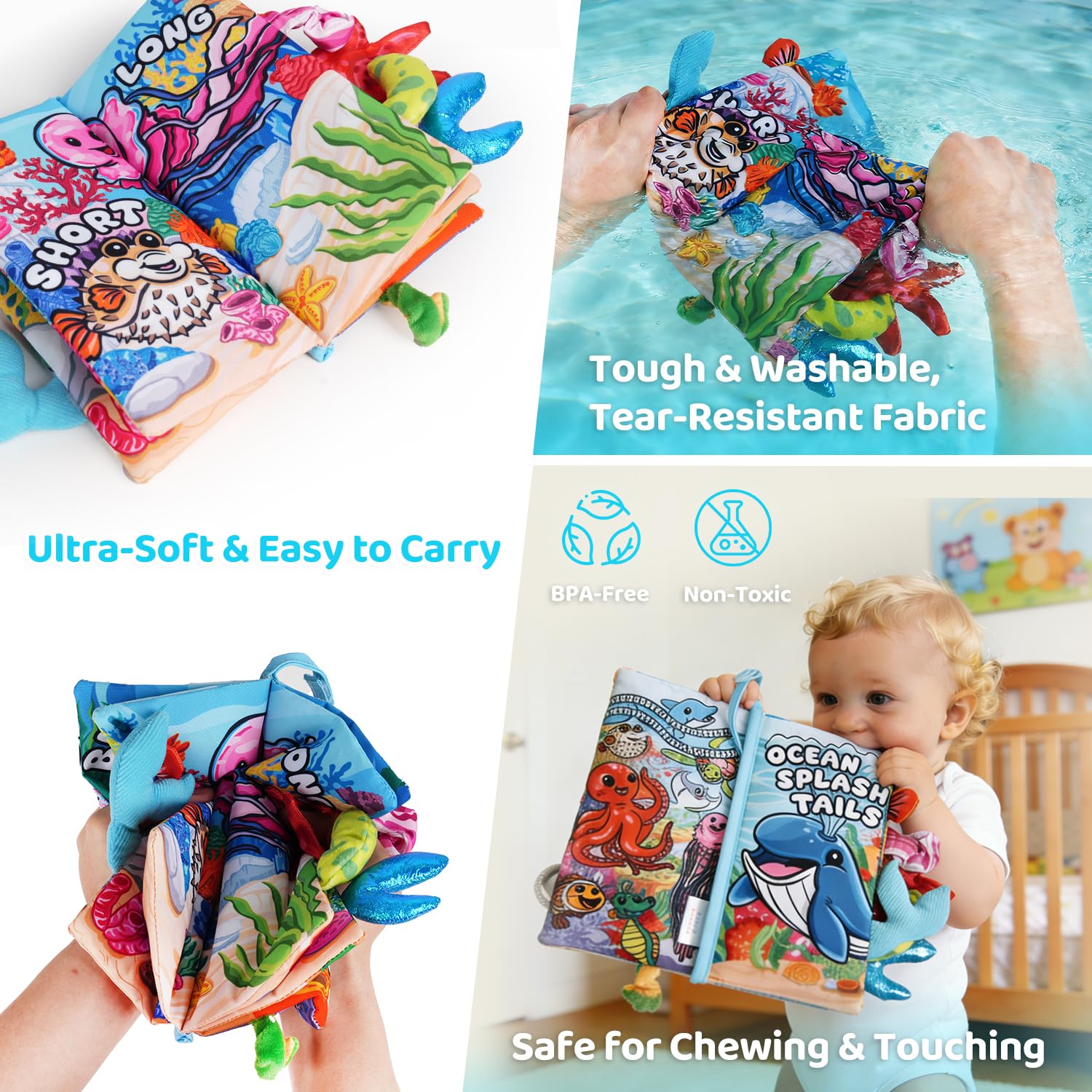 HECCEI Baby Books, Sensory Toys Touch Feel Soft Cloth Book with Animals Tail - Image 4