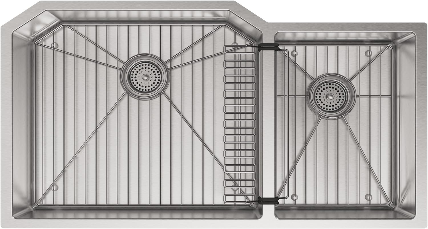KOHLER K-5282-NA Strive 35-1/2" x 20-1/4" x 9-5/16" Undermount Double-Bowl Kitchen Sink with Basin -Rack, X-Large/Medium, Stainless Steel