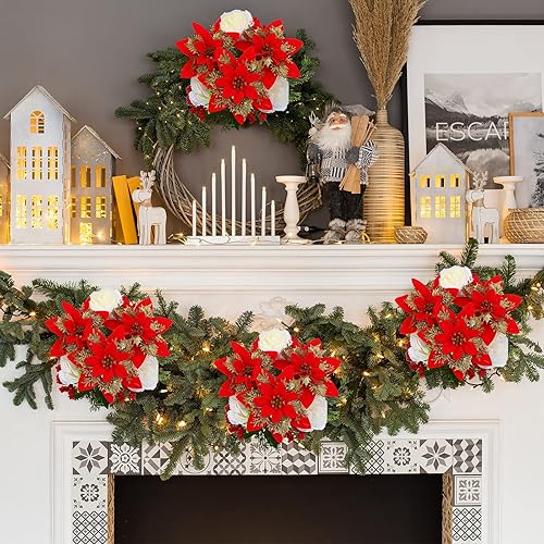 Miniatura 7 de Giegxin Paquete de 4 arbustos de Navidad de terciopelo sintético de 13.8 pulgadas para interiores y exteriores, adorno de árbol de Navidad,