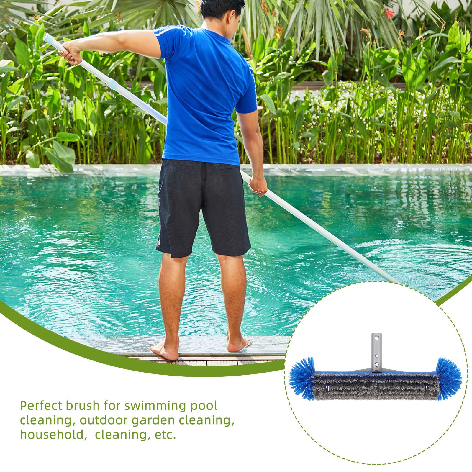 Ciieeo Cepillo para Fregar Pisos y Escalones de Piscina con Mango Ergonómico y Cabezal de Nylon y Aluminio Adecuado para Limpieza en Fiesta Verano