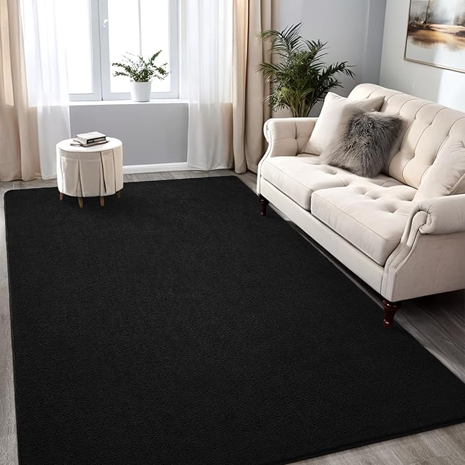 Alfombra para Dormitorio Sala 4x6 pies Negra Moderna Antideslizante Lavable miniatura 6