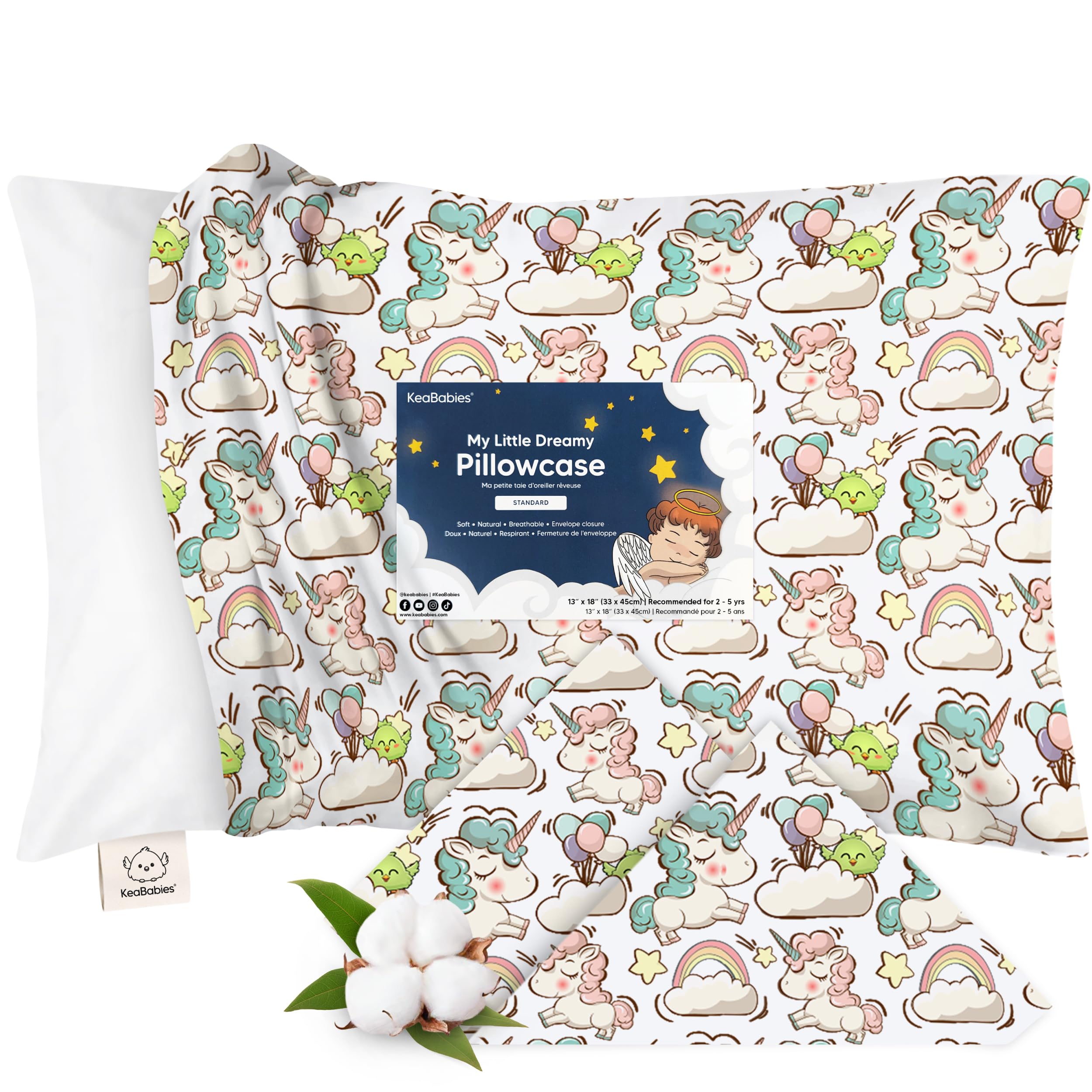 Federa per Cuscino per Bambini - Federa Organica per Ragazze, Ragazzi, Bambini, Federa in Cotone Naturale al 100%, Cuscino in Miniatura, Cuscino per Bambini, Lavabile in Lavatrice (Unicorn Dreams)
