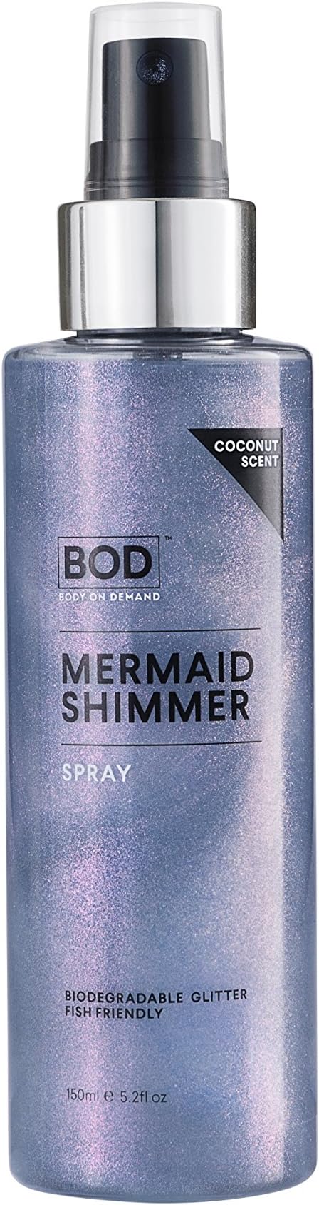 BOD, Mermaid Shimmer Spray, Festival, Glitter, Biodegradable glitter, Tropical coconut fragrance, Purple Blue