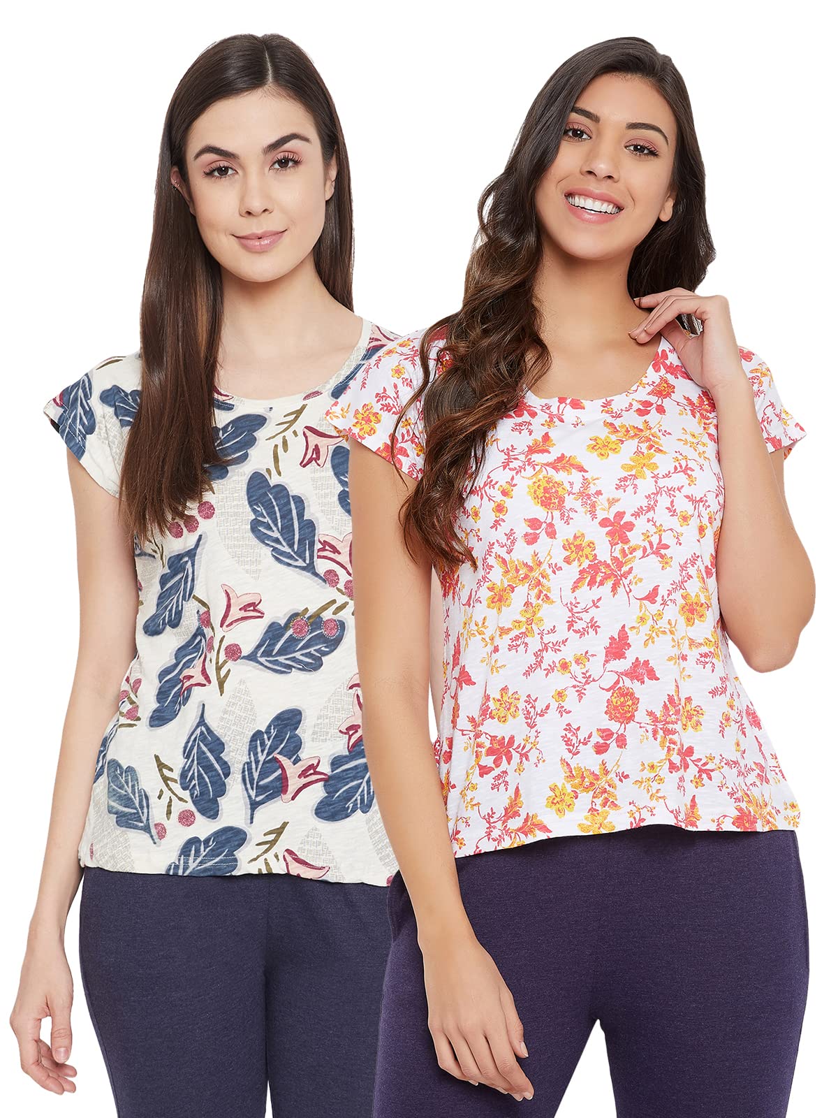 clovia Women's Pack of 2 Cotton Prints Lounge T-Shirt-picture-21