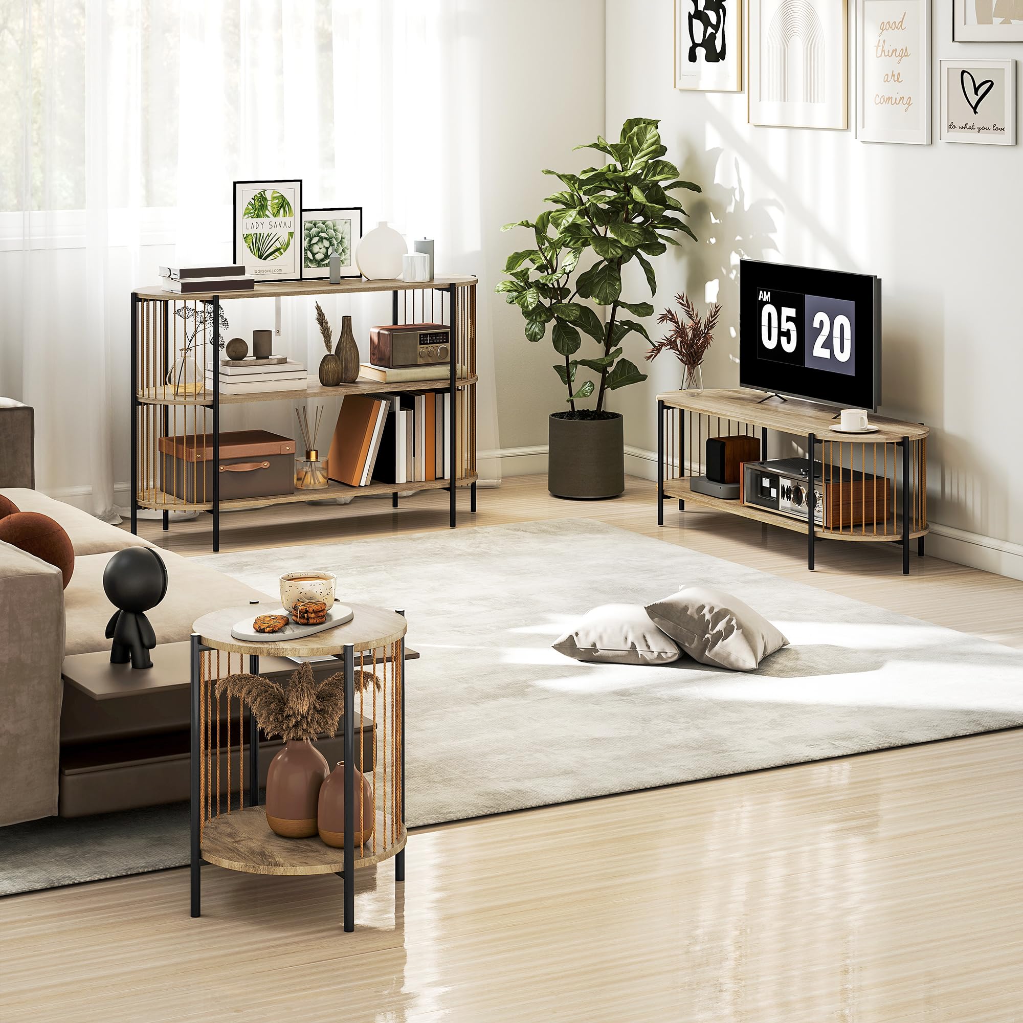 HOMCOM Mueble de TV Bohemio hasta 55 Pulgadas 124x43,5x41 cm Natural