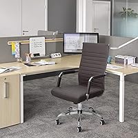 Vista 5 de KaiMeng Escritorio de oficina acanalado con respaldo medio, silla de computadora de altura ajustable para conferencias, tareas ejecutivas, Marrón