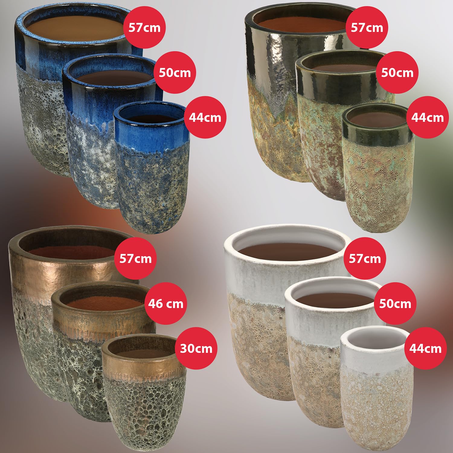 KOTARBAU® Donica Ceramiczna ⌀ 35 cm Doniczka Mrozoodporna Zielona Donica z Odpływem Wody Ozdoba Do Salonu Na Taras Nowoczesna Handmade Rękodzieło