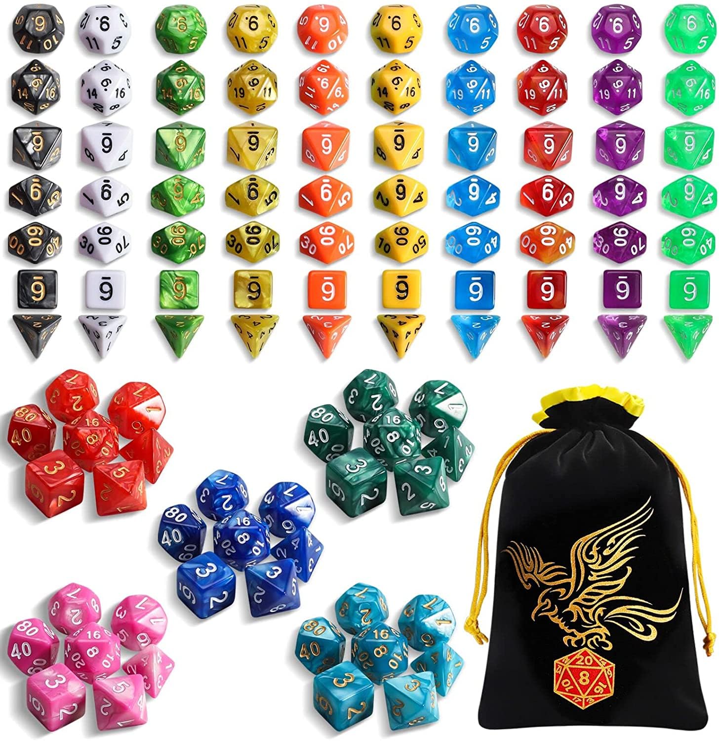 YILAIDA 105PCS Polyhedral Game Dice, 15 Color Double-Colors DND Dice Set Role Playing Dice for Dungeon and Dragons DND RPG MTG Table Games D4 D6 D8 D10 D% D12 D20
