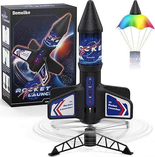 Lanzacohetes para niños, lanzamiento automático de 200 pies, juguete de cohete aéreo para niños de 10 años de edad, cohete de aire motorizado con