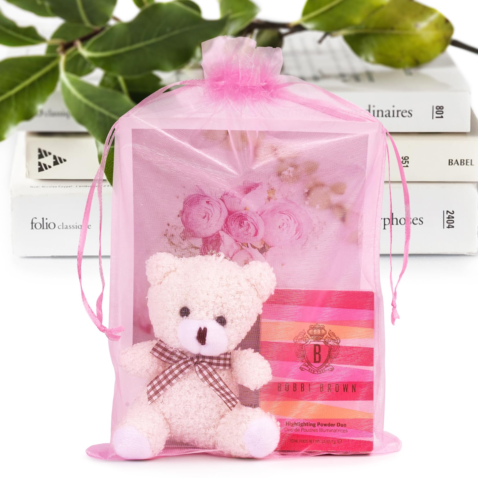 ANZNKU 100 Pack 8x12 inch Organza Bags Premium Sheer Mesh Bag Drawstring Large Organza Gift Bag for Party Favor Valentine Gift Wedding(Pink)