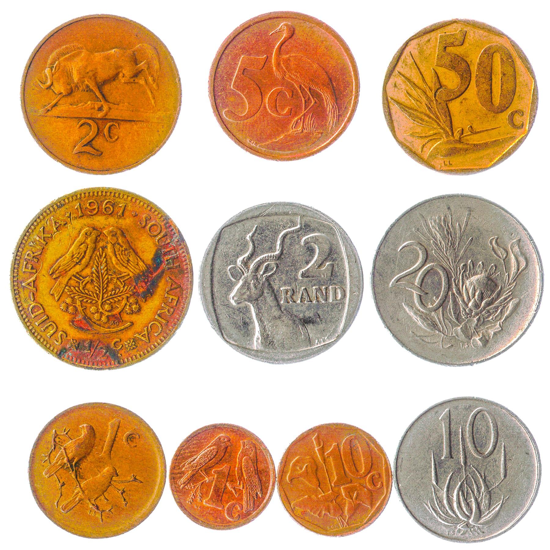 10 Different Coins from the South Africa (RSA) | Old Collectible Money Cents Rands | Perfect Choice for Your Coin Bank Holders or Album