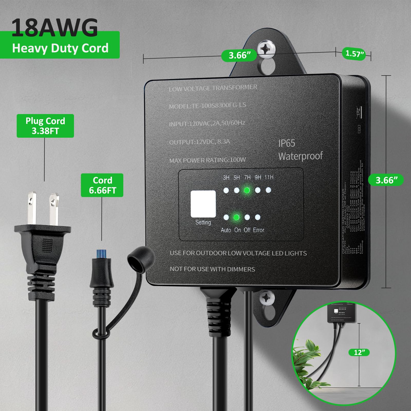 100W Low Voltage Landscape Transformer - Timer & Photocell -6 100W Low Voltage Landscape Transformer - Timer & Photocell -6
