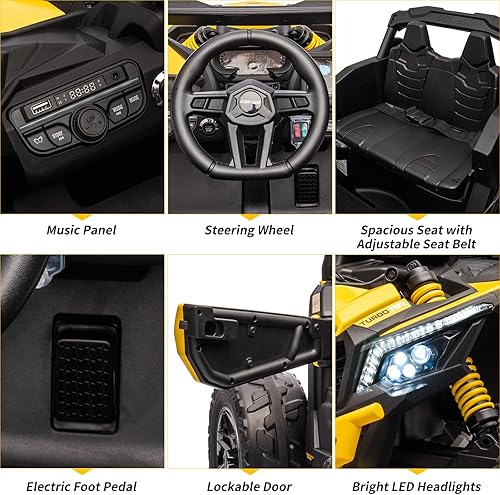 Miniatura 8 de Vehículo UTV de 12 V, auto UTV eléctrico todoterreno Can-Am con licencia Can-Am, camión para niños con control remoto, asiento grande, música, luces