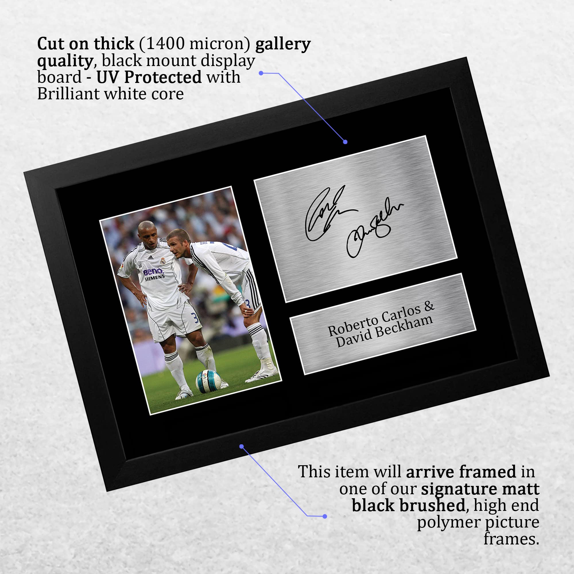 HWC Trading FR A4 Roberto Carlos & David Beckham Real Madrid Regali Stampati Autografo Firmato Foto Per Gli Appassionati Di Calcio E Sostenitori - A4 Framed