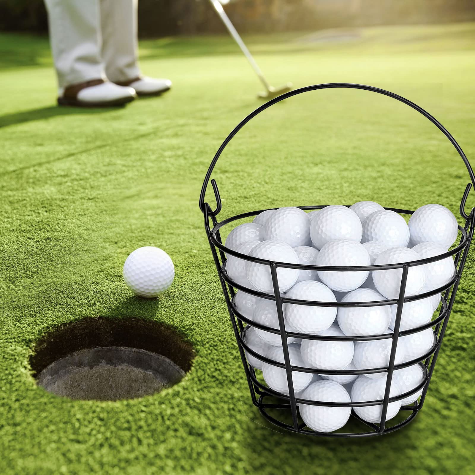 2 Stück Golfballkorb aus Metall, Golfball-Eimer, Behälter mit Griff, hält 50 Bälle