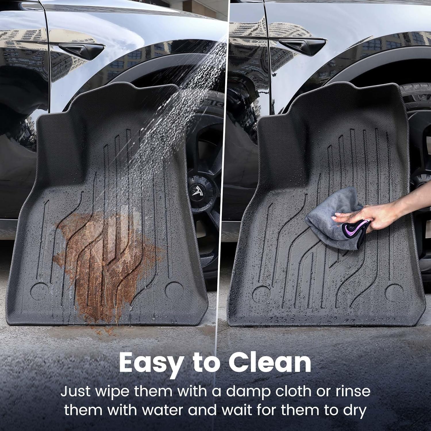 4 Pcs Tesla Model Y Floor Mat Fit 5-Seat, Waterproof TPE Interior Cargo Liners with Anti-Slip, Tesla Model Y Accessories 2025 All-Weather Interior Liners