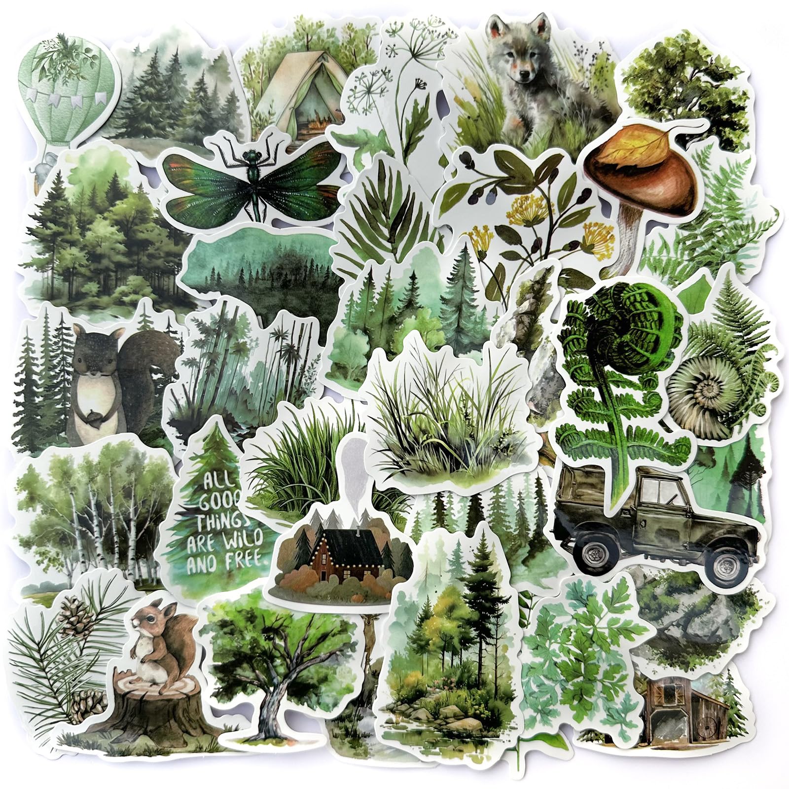 Tree Forest & Natural Outdoor Scrapbook Water Bottle Stickers, Waterproof, Sun - Resistant, 50 Pieces, Vinyl Material