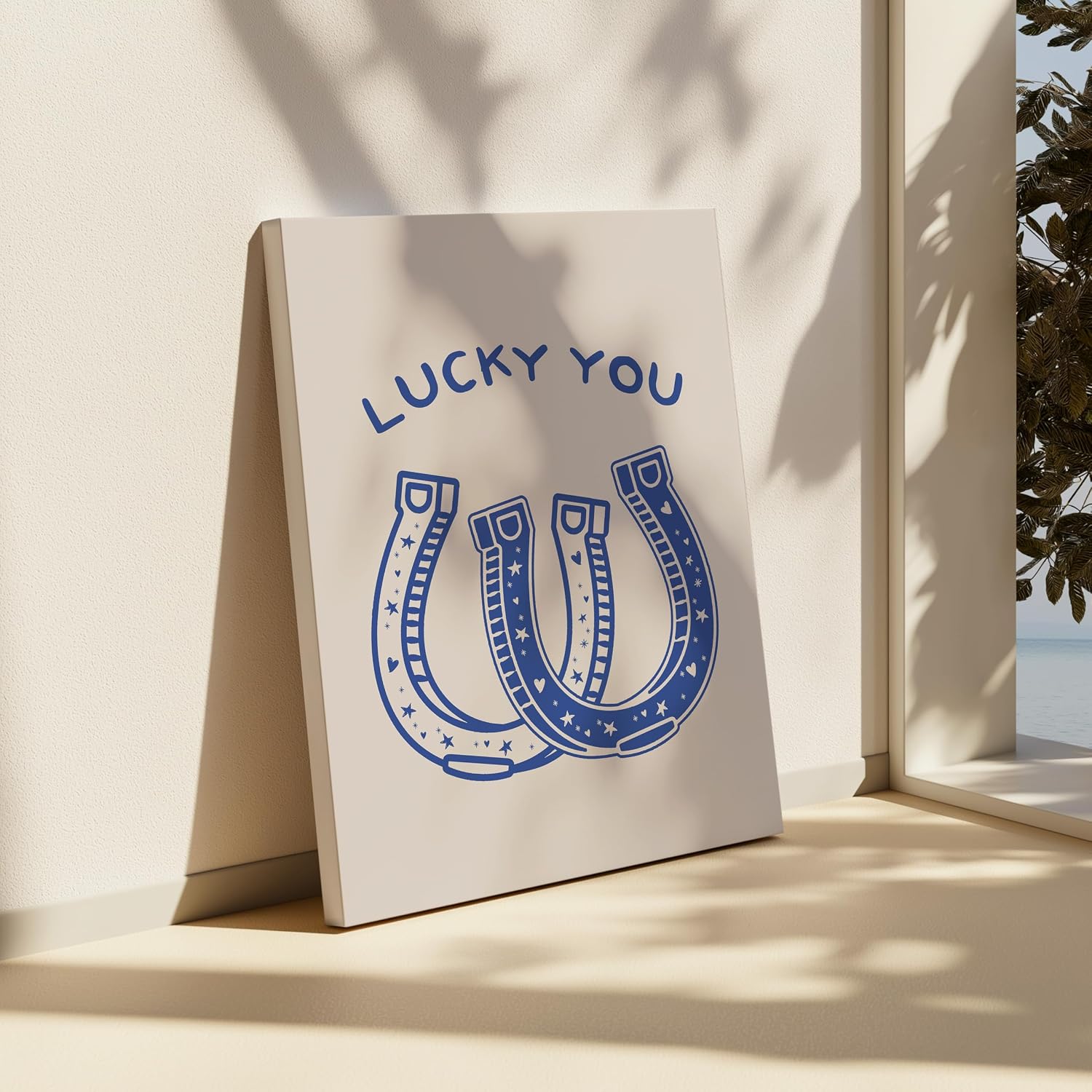 Poster Master Blue Lucky You Canvas - Retro Cowgirl Print - Western Art - Wild West Art - Gift for Men, Women & Lovers - Romantic Decor for Office or Living Room - 8x10 STRETCHED Canvas