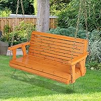 Vista 4 de Columpio doble de madera de cedro de 4 pies con cadena de hierro, 500 libras, color marrón oscuro