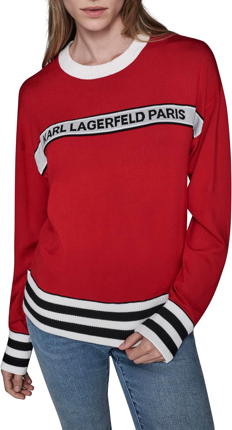 Karl Lagerfeld Womens Long Sleeve Crew Neck Logo Sweater