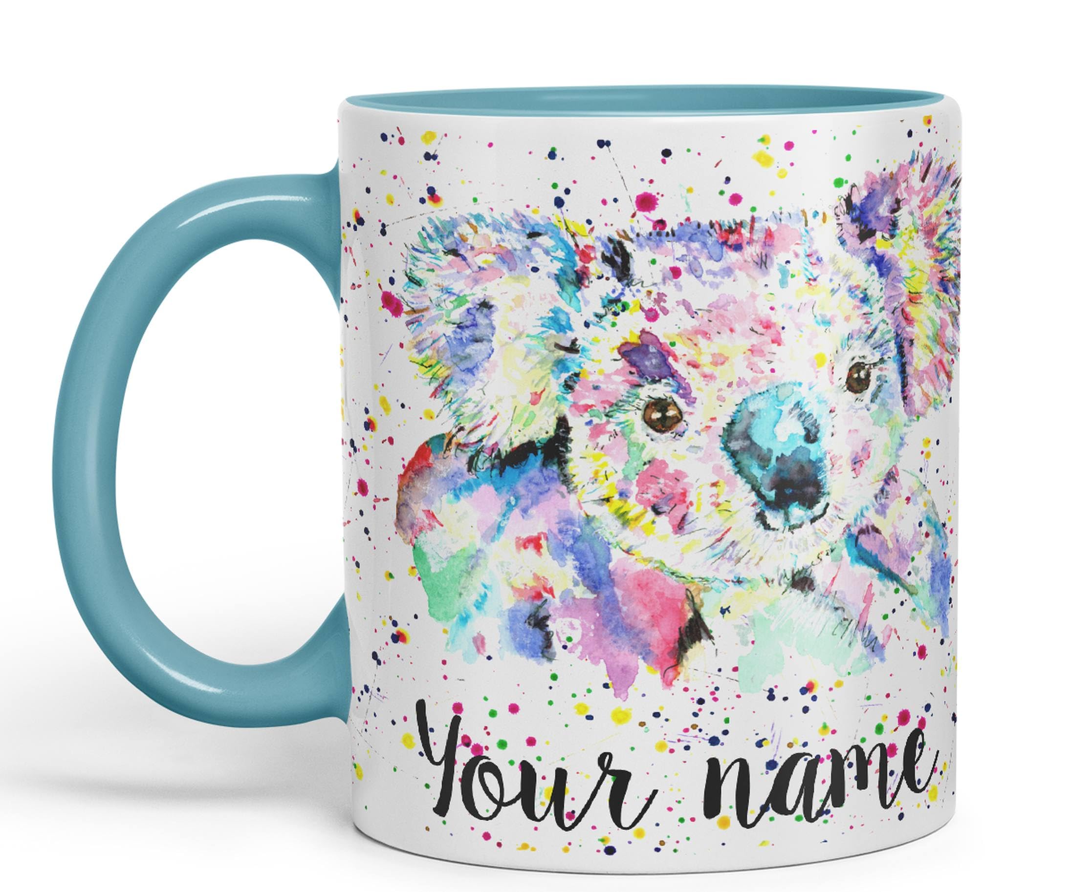 Vixar Personalised with Your Text Koala Bear Animals Watercolour Art Coloured Ceramic Mug Cup Gift 330ml 11oz Custom Work Office Tea Coffee (Turquoise)
